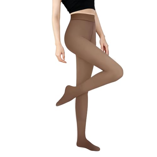 HUKUMA Medias Térmicas Mujer, Medias Térmicas Invierno, Mallas Alto Cintura Leggings Pantimedias Leotardos Mujer-Marrón Translúcido L