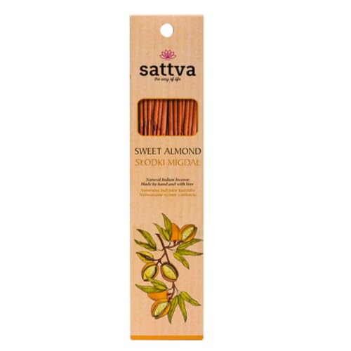 Sattva Ayurveda Bastoncini di incenso alla mandorla di alta qualità – bastoncini di incenso naturale per il relax – Profumo caldo dolce arrotolato a mano – 15 bastoncini da 30 g