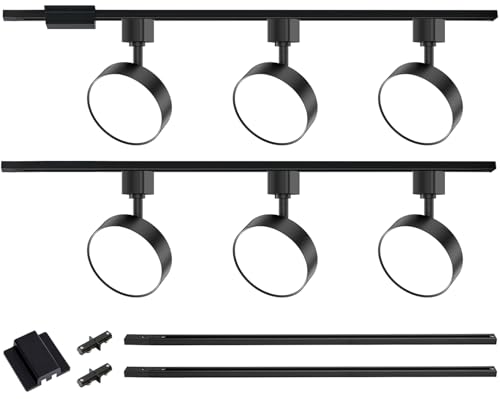 Tuyubee 6-Lights Led Track Lighting Kit With 6.6Ft H Track Rail &Amp; Canopy Connector, Modern Kitchen Track Lighting Fixtures Ceiling Flood Light Dimmable Flicker Free Cri90+ 3000K 12W 1000Lm, Black