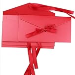 4 Pack Kraft Paper Envelopes with Ribbons, 22 * 10.9cm Luxury Mailing Envelopes, Invitation Envelope for Festival, Party, Greeting Cards, Gift Cards - Red
