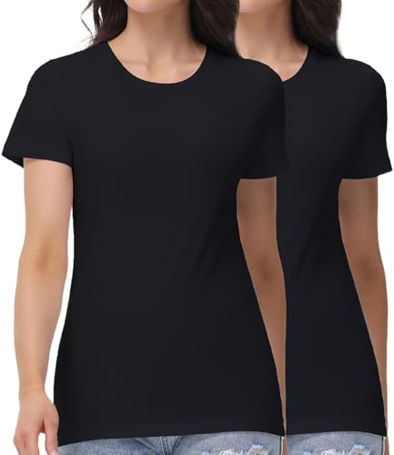 wirarpa Women's T-Shirts Cotton Crew Neck Short-Sleeve Casual Tees Tops Undershirt 2 Pack