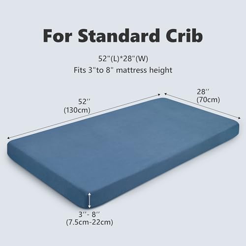 Image of TILLYOU Baby Crib Sheets for Boys Girls, Super Soft Toddler Bed Sheets, 2 Pack Sheets for Standard Crib Mattress 28x52in, Navy and Stone Blue