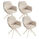Goeurvant Esszimmerstuhl Beige mit Armlehne 4er Set drehstuhl Esszimmer Küchenstuhl Polsterstuhl aus Polyester mit Metallbeine und Rückenlehne für Esszimmer Küche Büro