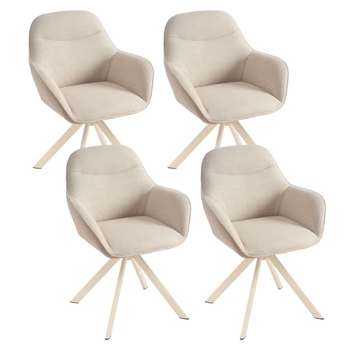 Goeurvant Juego de 4 sillas de Comedor giratorias con reposabrazos, giratorias 360°, tapizadas de Lino, Sillón Moderno de Estilo Nórdico con Patas de Metal para Comedor Salón, Beige