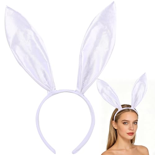 Bauiltwy White Bunny Ears Halloween Headbands for Women Rabbit Ears Headband for Adult Cosplay Costume Accessories Easter Bunny Costume Adult Halloween Costumes Accessories