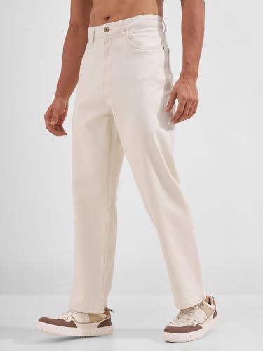 Image of Highlander Men Men's Premium Loose Straight Fit Mid-Rise Cotton Lycra Jeans - Button Closure, Machine Washable, Comfortable All-Day Wear for Casual & Semi-Formal Occasions