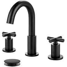 gotonovo 3 Hole Bathroom Faucet 8 inch Widespread Sink Vanity Faucet for Bathroom Sink 2 Cross Handle Deck Mount Basin with Pop Up Drain 360 Swivel Spout Matte Black