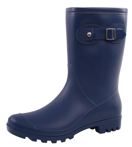 Fubotao Women's Mid Calf Rain Boots Waterproof Fashion Garden Shoes Anti-slipping Rainboots For Women Comfortable Insole Light Rain Shoes