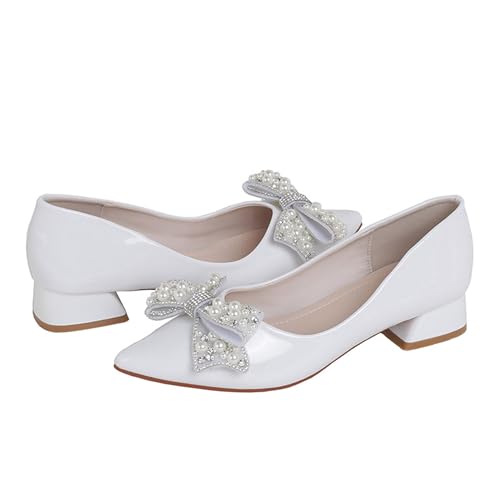 Image of Women's Pumps Low Chunky Block Heel Rhinestone Closed Pointed Toe Comfortable Slip on Work Dress Shoes for Office