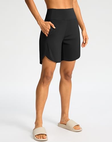 Soothfeel Women's 7" Athletic Running Long Shorts with Pockets High Waisted Bermuda Shorts for Women Workout Walking Casual3