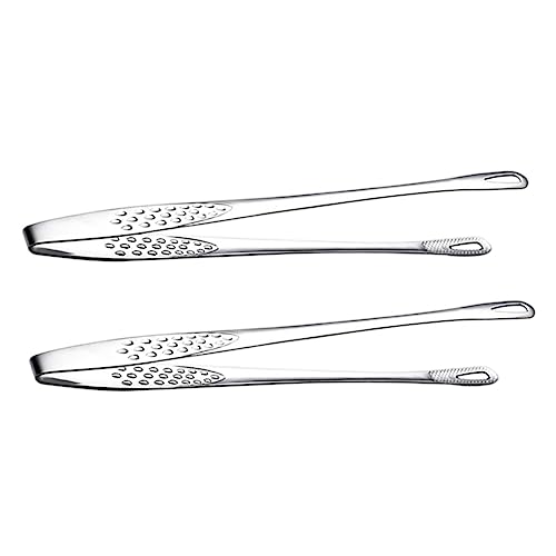 VINTORKY 2pcs Stainless Steel Barbecue Tongs Food Clamp Comfortable Grip Heat Resistant Kitchen Tool for Steak Bread Hot Pot and More Silver