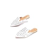 Women's Closed Toe Flats with Studs - Pointed Toe Mules for Women, Dressy Comfortable Spiky Flat Mules with Non-Slip Sole (Enny) White 7.5