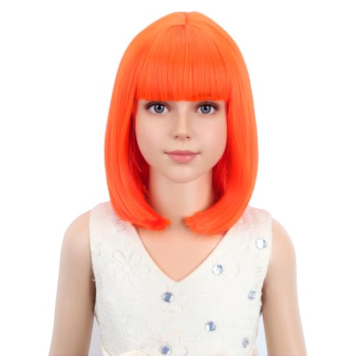 Image of PATTNIUM Kids Orange Wig Orange Bob Wig for Girls Colored Wigs Cosplay Party Synthetic Daily Wear Children Wigs