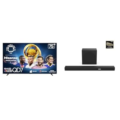 Hisense 75QD7QF Mini-LED 4K UHD Smart Fire TV AX3100Q 3.1Ch Sound Bar with Wireless Subwoofer