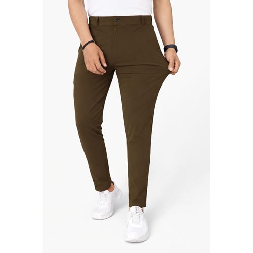 Image of Men's Chinos Stretchable Trousers with Expandable Waist - Lycra Cotton Blend Formal Casual Pants | Skin Friendly Solid Regular Fit