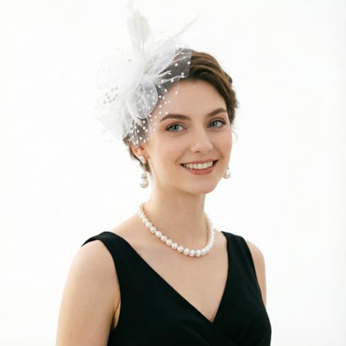 Image of DRESHOW Fascinators Hat Flower Mesh Ribbons Feathers on a Headband and a Clip Tea Party Headwear for Girls and Women