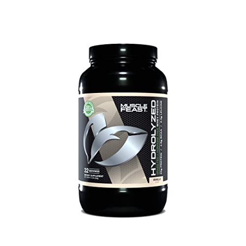 Muscle Feast Grass-Fed Hydrolyzed Whey Protein Powder, All Natural Hormone-Free, Vanilla, 2lb