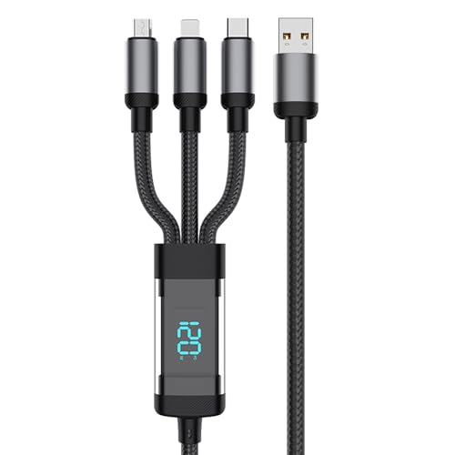 2m 3-in-1 LED Display USB-A to Lightning/Type-C/Micro USB Fast Charging Cable for iPhone, iPad, MacBook, AirPods Pro, Samsung, Google (2m)