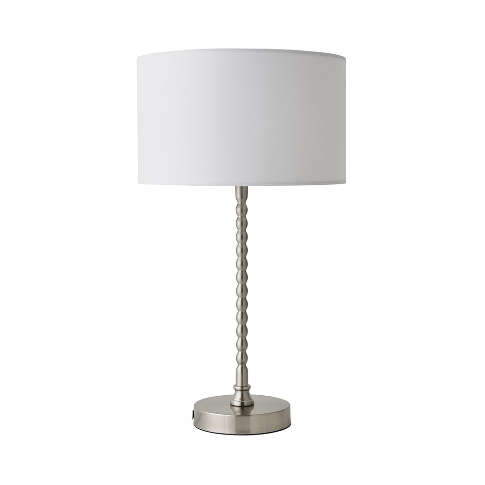 Valuelights Maeve White Drum Shade Brushed Chrome Bobbin Bobble Led Table Lamp