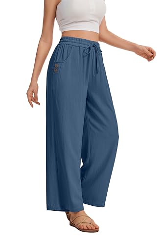 Image of KICZOY Women Flowy Pants Drawstring Waist Wide Leg Palazzo Beach Pants Loose Fit with Pockets