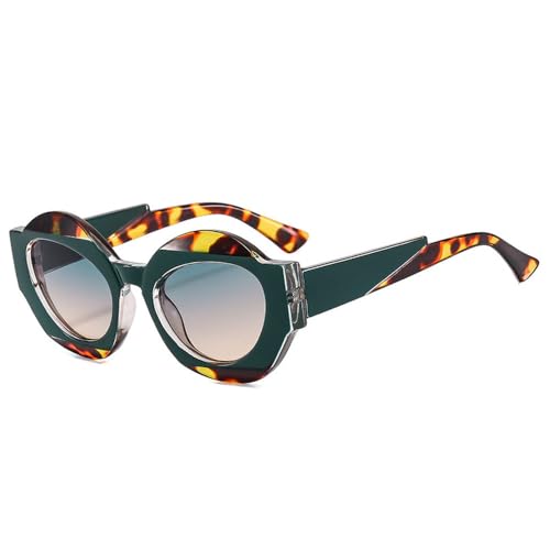 Lunettes de soleil ovales bicolores verres transparents dégradés monture punk léopard