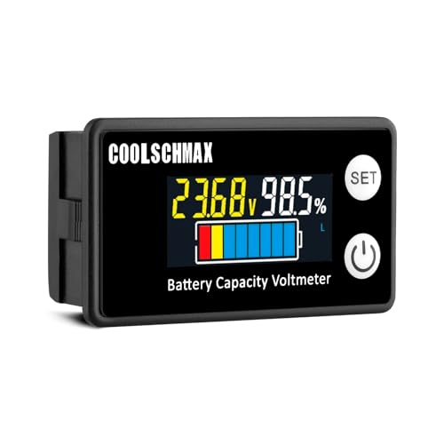 CoolschMax Buzzer Voltmeter – IP67 wasserdicht, präziser Batteriemonitor mit hellem Display für 12V-84V Lithium-Ionen/LiFePO4-Batterien, geeignet für Boote, Motorräder, Golfwagen