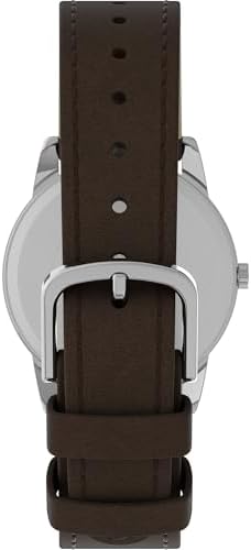 Timex Men's Easy Reader 35mm Day-Date Watch β Silver-Tone Case White Dial with Dark Brown Leather Strap - 2