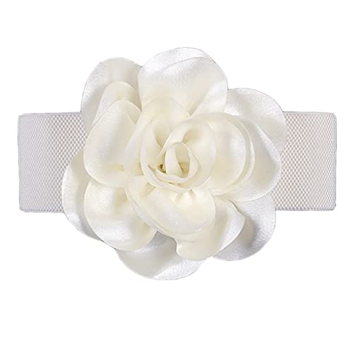 Floral Elastic Wide Waist Belt for Women Stretch Cinch Waistband Decorative with Flower for Dress