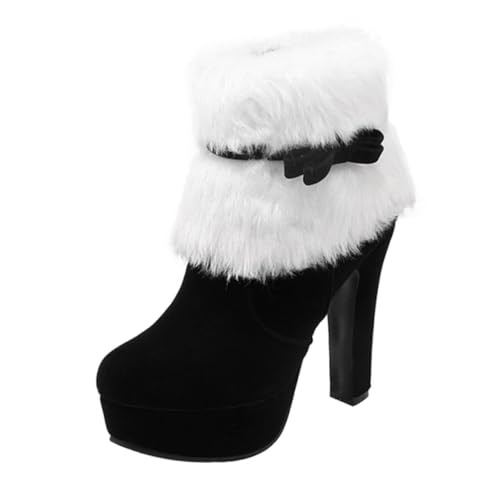 Bottines en suédine noire pour femme avec talon épais et plateforme