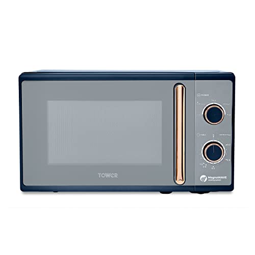 Tower Cavaletto Manual Microwave with 5 Power Levels and 35 Minute Timer 800W 20L Midnight Blue & Rose Gold T24038MNB