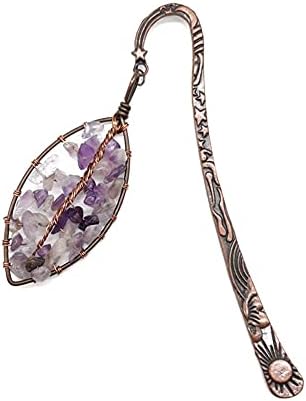 Antique Style Copper Metal Bookmark Crystal Tumbled Stones Amethyst Bookmark Bronze Bookmark Tree of Life