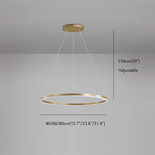 Lámpara colgante LED de anillo circular para dormitorio y salón de 25W dorada 4