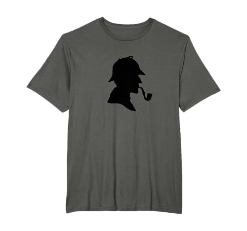 Berühmte Sherlock Holmes Detektiv Silhouette Hut Pfeife Buch T-Shirt