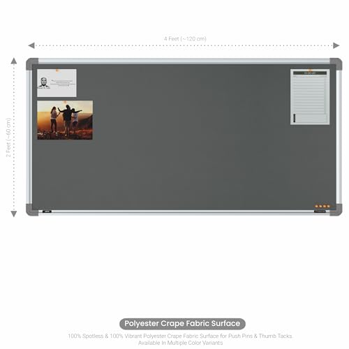 Image of Scholar Art Metis 2x4 Feet Bulletin Notice Board for Study Table & Kids Room | Vibrant & Versatile Crape Cloth + High Density Soft Board for Pinning Photos, Sticky Notes & Reminders (Grey)