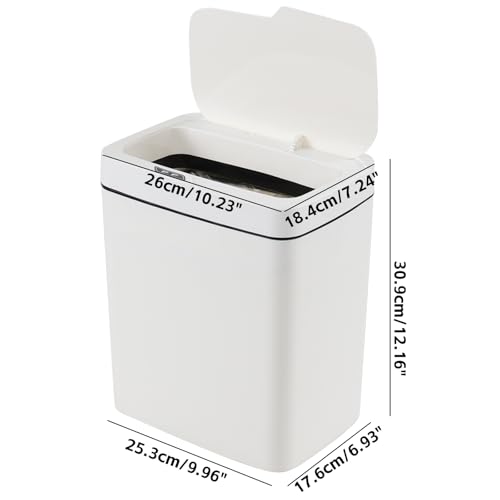 Image of 15 L Motion Sensor Plastic Garbage Can with Lid, Automatic Garbage Bin, White, 10.23 inch x 7.24 inch x 12.16 inch