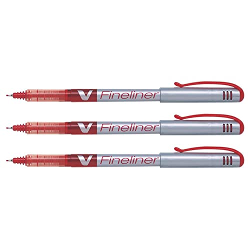 PILOT Lot de 3 Feutres V-Fineliner Pointe Fine Rouge Stylos Écriture Fluide