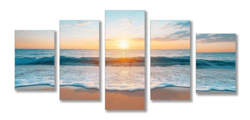 Playa Diamond Painting 5 Piezas Diamond Painting Kit Completo, Paisaje Pintura Diamante Kit Manualidades Adultos, DIY Bordado Punto de Cruz Dibujos con Diamantes, Decoración de Pared 125x75cm C-3118