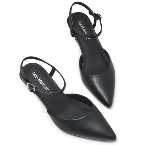 Image of MaxMuxun Kitten Heels for Women Pointed Toe Pumps Ankle Strap Kitten Heels 2.7 Inch Wedding Party Dress Shoes