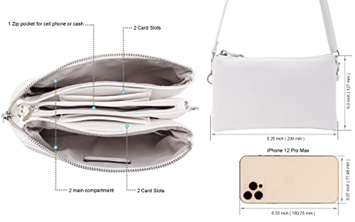 B Brentano Vegan Leather Multi-Pocket Interchangeable Crossbody Purse To Clutch With Card Slots, Removable Wristlet Strap And Adjustable Shoulder Strap (White Silver) #TOP3