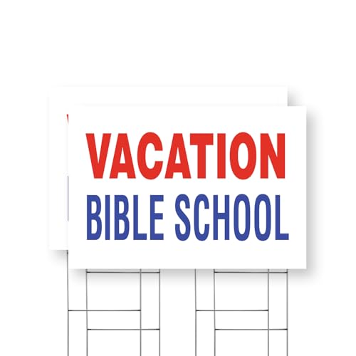 Vacation Bible School Yard Sign 2 Pack of 24 Inch x 36 Inch Single Sided Weatherproof Heavy-Duty Plastic with Stake | Faith-Based Learning, Community Events, Bold Messaging | Made in USA