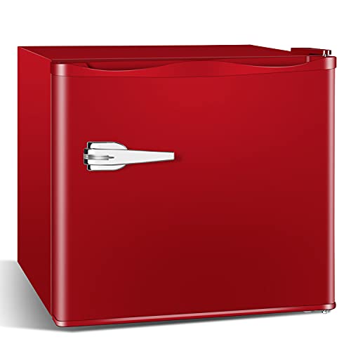 Antarctic Star Mini Upright Freezer -1.2 cu.ft Compact freezer with Removable Shelves and Adjustable Thermostat for Home/Kitchen/Office(Red)