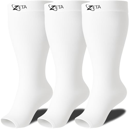 Image of Zeta Wear Plus Size Compression Socks for Women and Men, Wide Calf Knee-High 15-19 mmHg Graduated Support, Easy-On Cuff, Fits Calves to 26 inch / 66 cm