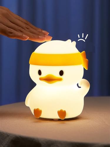 Image of Heavy Quality Soft Silicone Kids Night Lights Lamps for Decoration Warm Dimmable USB Rechargeable Lamps Touch Control Sensor Duck Lamp for Baby Room /Bedroom /Living Room /Home
