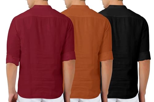 Image of Zombom Combo of Men's Solid Cotton Polyester Blend Full Sleeve Mandarin /Chinese Collor Straight Kurta Shirt (Pack of 3)