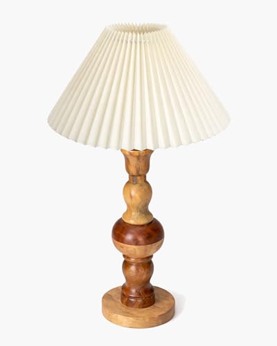 Image of Homesake Wooden Bubble Design Table Lamp for Bedroom & Living Room | Home Decor Lighting | Nightstand Lamp | Reading Lamp | Vintage | Minimalist | Modern Bedside Lamps, (Pleated Off-White)