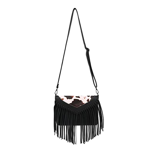 Image of Fringe Crossbody Purse for Women, Vintage Leather Western Boho Purse, Tassel Small Handbag Shoulder Bag