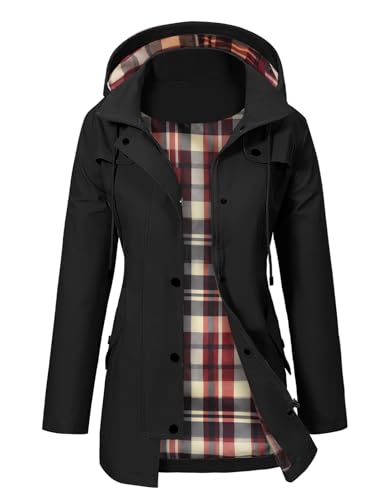 PASUDA Veste Imperméable Femme Longue Manteau de Pluie à Capuche Doublure Coupe-Vent Longue Vêtements Imperméables Léger Parka Poncho Trench Coat pour...