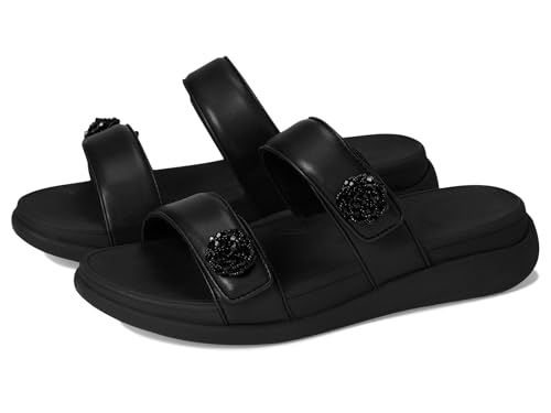 FitFlop Women’s F-Mode Go Beadie-Button Adj. Flatform 2-Bar Slides All Black 3 6 Medium