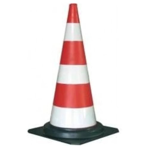 Cono Segnaletico Stradale H50 cm, Made in Italy – Birillo Rosso con Fasce Bianche Rifrangenti Classe 2 – Base Nera Quadrata in Gomma Naturale, Peso 1,8 kg