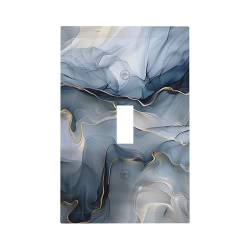 Decorative Switch Plate Covers Abstract Ink Blue Marble Glod Line Texture 1 Gang Light Switch Cover Plate Single Toggle Wall Plate Outlet Covers Wall Plate Faceplate for Bathroom Decor